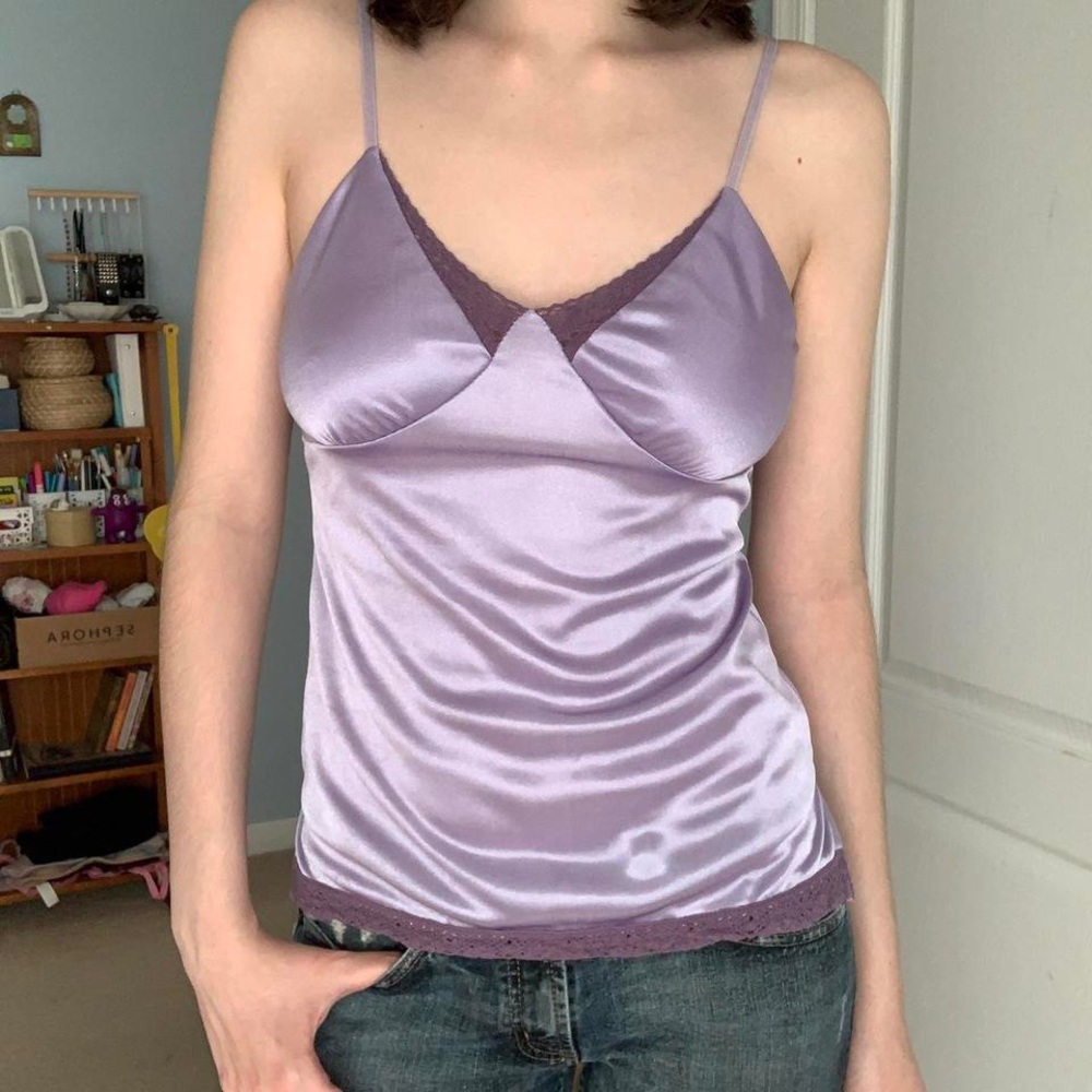 purple silky crochet tank top by xhilaration